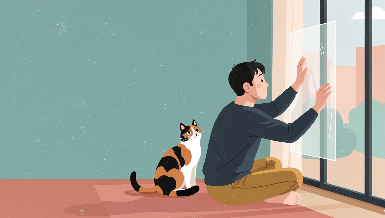 縁側の窓に目隠しシートを貼った(猫のストレス対策)